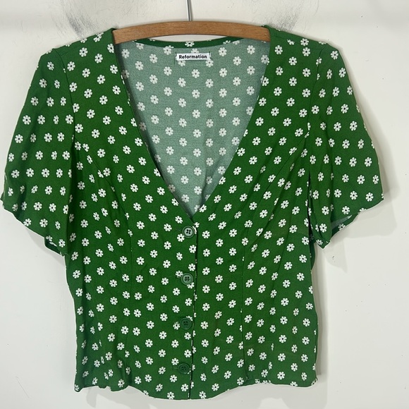 REFORMATION Green Janet Floral Woven Top Size 4 - Picture 4 of 16